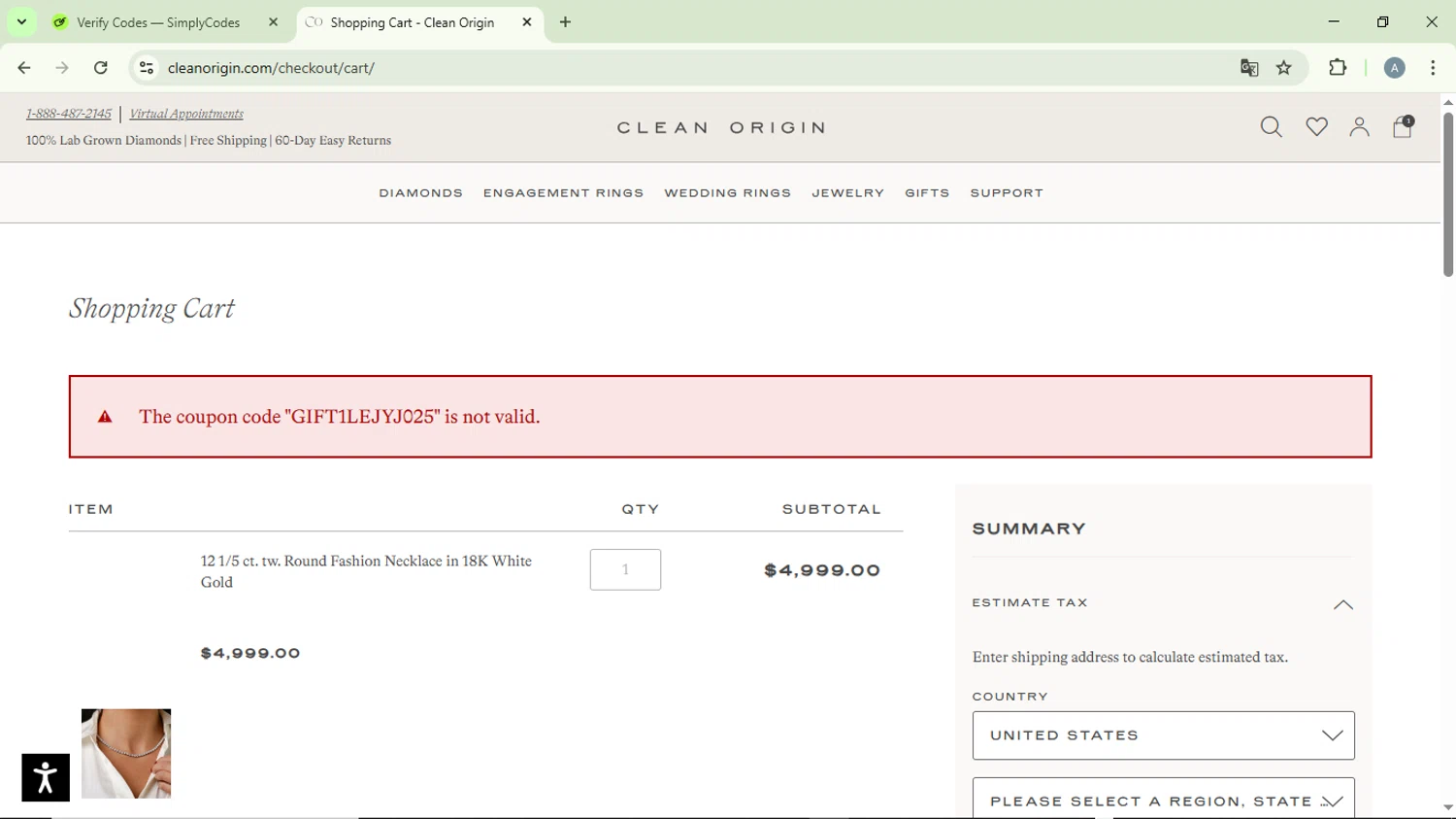 Clean Origin discount code screenshot showing code GIFT1LEJYJ025 applied at Clean Origin checkout page. Uploaded by SimplyCodes community member DiscountVirtuoso6243 on Apr 26, 2025
