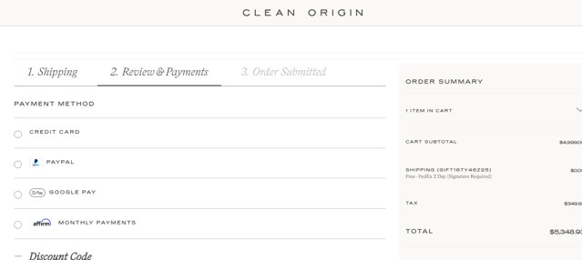 Clean Origin checkout page showing Clean Origin discount code box | Screenshot taken by SimplyCodes community member on Mar 28, 2025