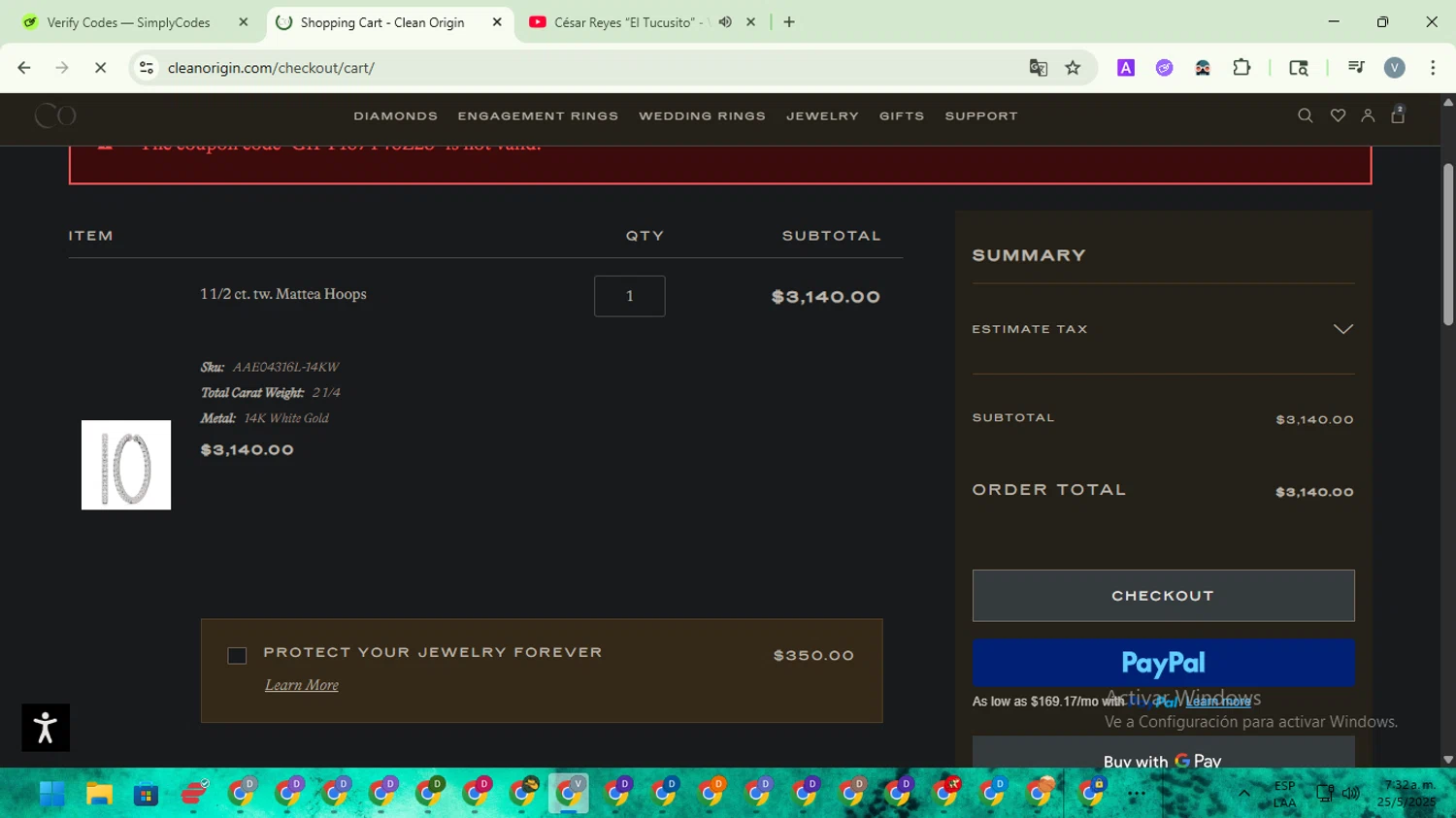 Clean Origin discount code screenshot showing code GIFT167Y46Z25 applied at Clean Origin checkout page. Uploaded by SimplyCodes community member SwiftScout1619 on May 25, 2025
