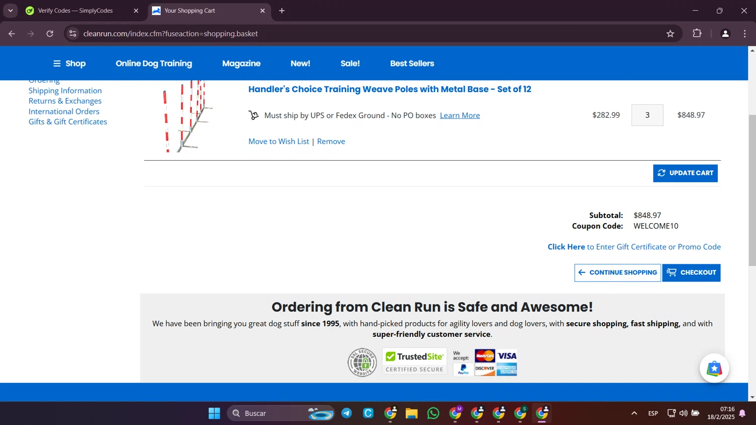 Clean Run checkout page showing Clean Run promo code box | Screenshot taken by SimplyCodes community member on Feb 18, 2025