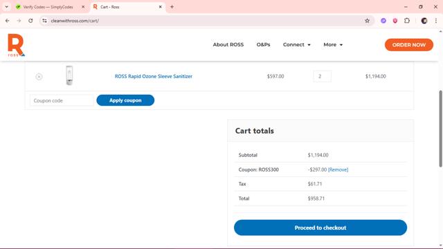 ROSS checkout page showing ROSS discount code box | Screenshot taken by SimplyCodes community member on Jun 21, 2025