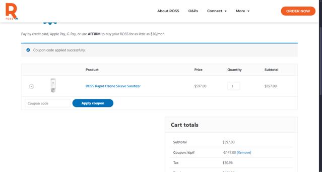 ROSS checkout page showing ROSS discount code box | Screenshot taken by SimplyCodes community member on Jul 19, 2025