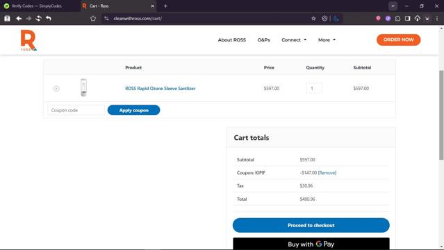ROSS checkout page showing ROSS discount code box | Screenshot taken by SimplyCodes community member on Jun 19, 2025