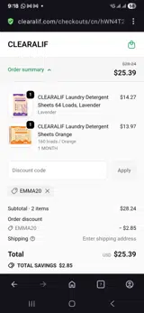 Emma20 coupon verification screenshot