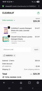 Amber20 coupon verification screenshot