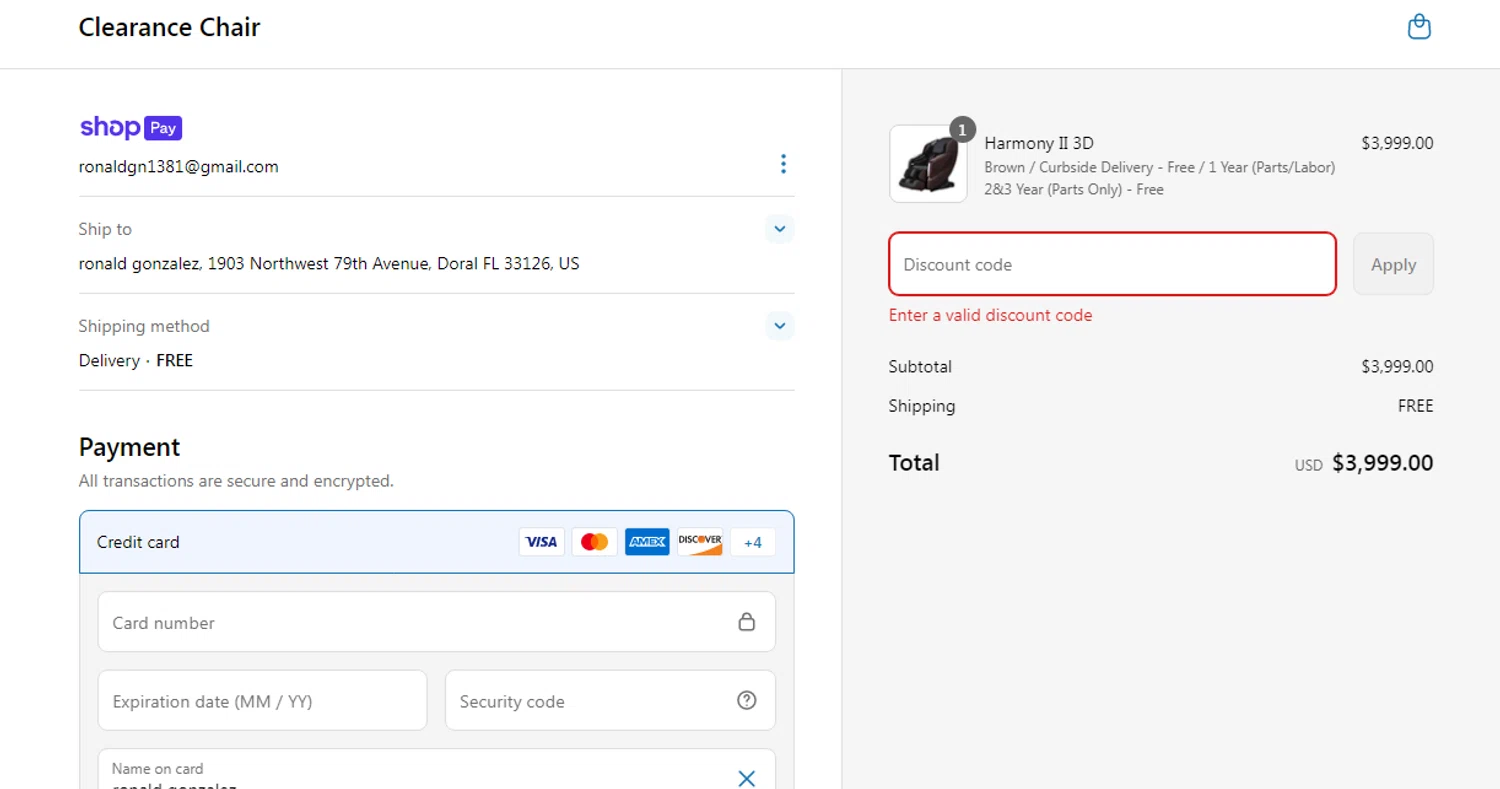 Clearance Chair promo code screenshot showing code BLISS applied at Clearance Chair checkout page. Uploaded by SimplyCodes community member CleverAdmiral7613 on May 29, 2025