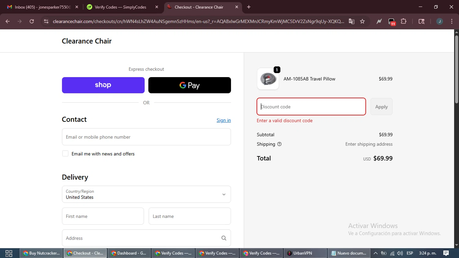 Clearance Chair promo code screenshot showing code 9M0PTG56MP15 applied at Clearance Chair checkout page. Uploaded by SimplyCodes community member ScanLynx8928 on Nov 3, 2025