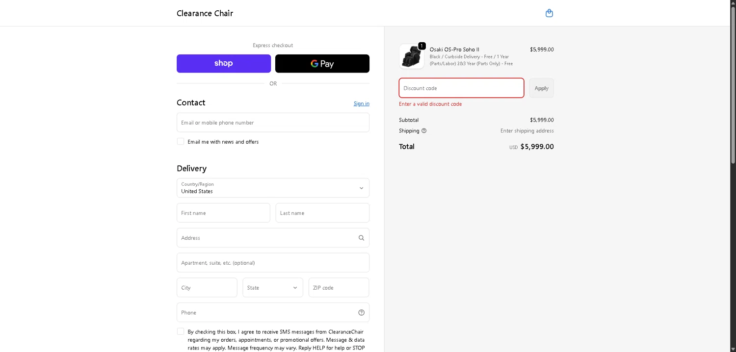 Clearance Chair promo code screenshot showing code SohoClearance applied at Clearance Chair checkout page. Uploaded by SimplyCodes community member DerekRoberson on Dec 6, 2025