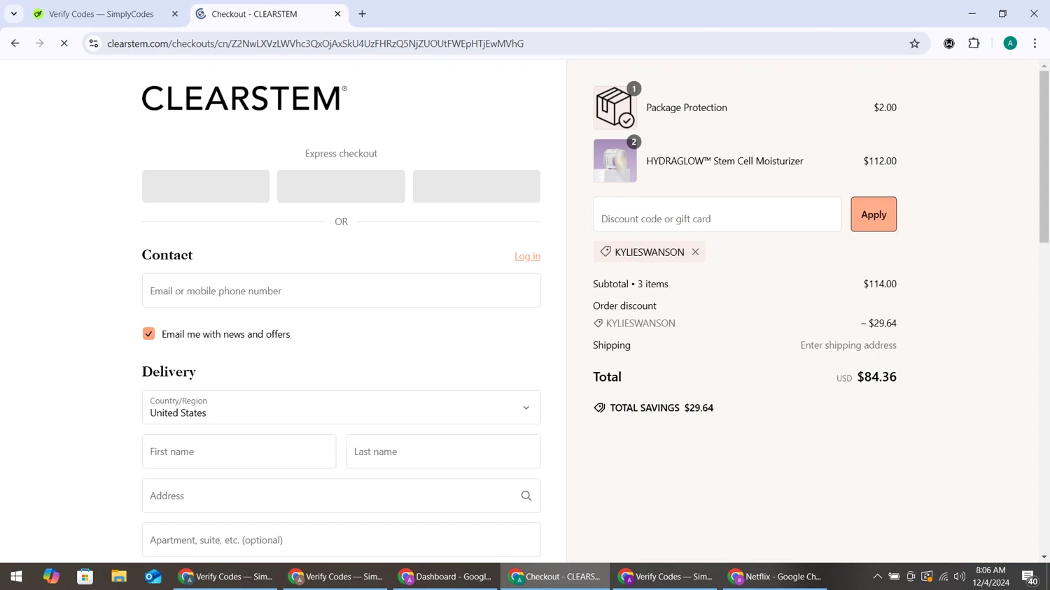 where to use Clearstem promo code box