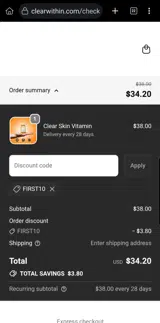 First10 coupon verification screenshot