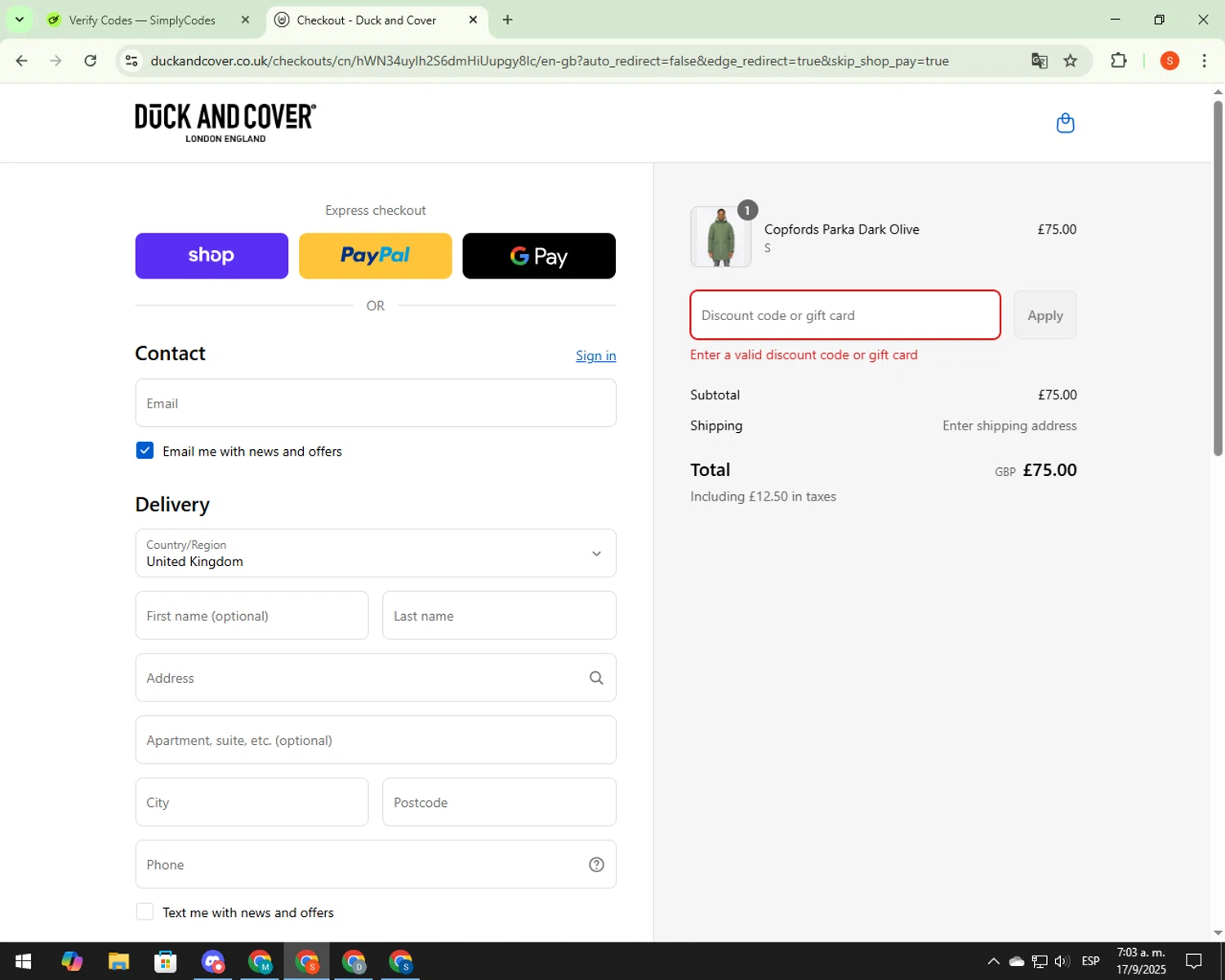 Cleer Audio promo code screenshot showing code OPNEAR20 applied at Cleer Audio checkout page. Uploaded by SimplyCodes community member 000005 on Sep 17, 2025