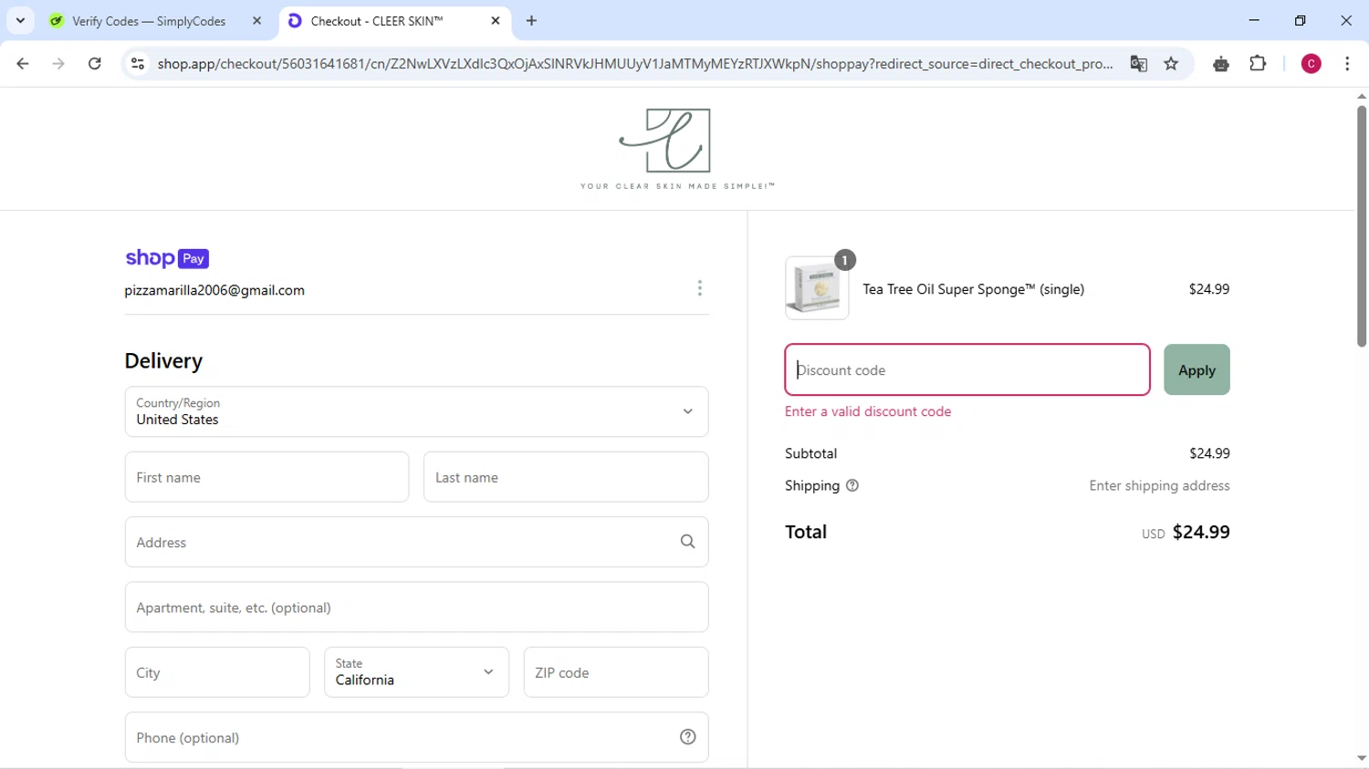Cleer Skin promo code screenshot showing code EASTER15 applied at Cleer Skin checkout page. Uploaded by SimplyCodes community member TOROREX250 on Apr 26, 2025