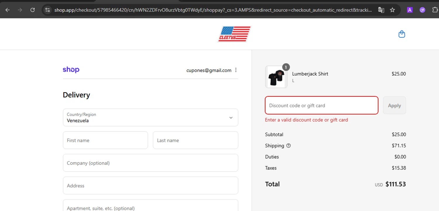 Cleetus Mcfarland discount code screenshot showing code LUMBERJACK applied at Cleetus Mcfarland checkout page. Uploaded by SimplyCodes community member SmartVoyager1455 on Sep 3, 2025
