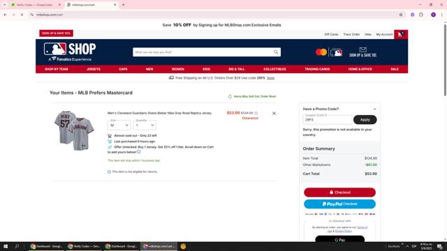Cleveland Guardians checkout page showing Cleveland Guardians coupon code box | Screenshot taken by SimplyCodes community member on Sep 5, 2025