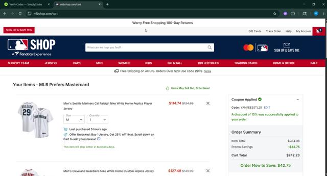 Cleveland Guardians checkout page showing Cleveland Guardians coupon code box | Screenshot taken by SimplyCodes community member on Sep 7, 2025