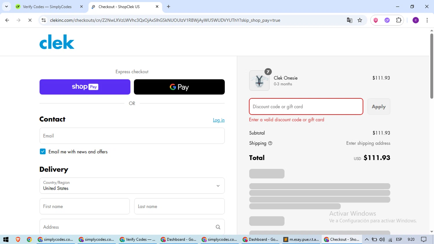 Clek discount code screenshot showing code ONESIEBOGO applied at Clek checkout page. Uploaded by SimplyCodes community member SavingsWarden1053 on Jun 11, 2025