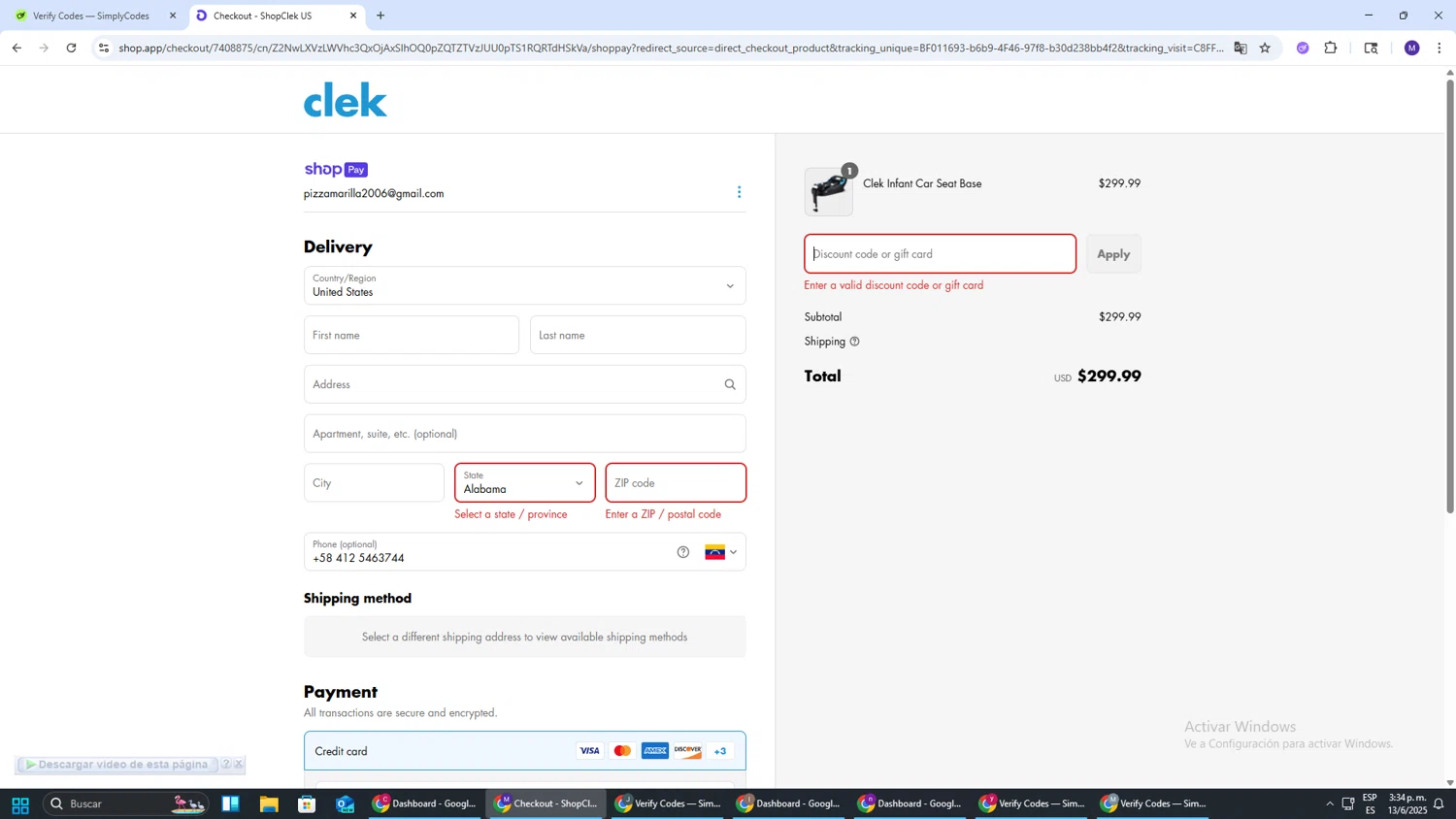 Clek discount code screenshot showing code GENIE10 applied at Clek checkout page. Uploaded by SimplyCodes community member CRF250CC on Jun 13, 2025