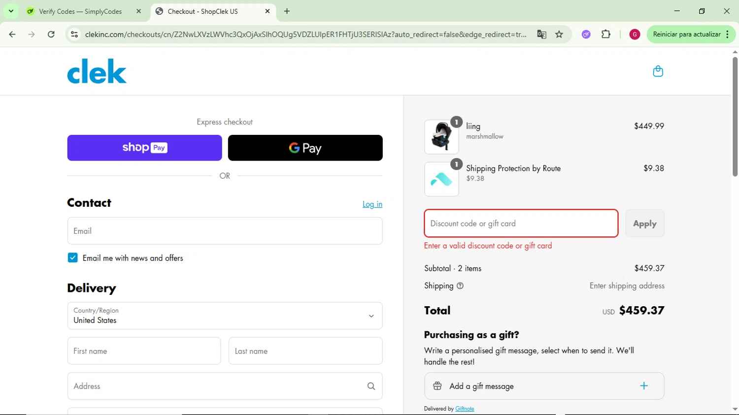 Clek discount code screenshot showing code GENIE10 applied at Clek checkout page. Uploaded by SimplyCodes community member CrownFinder3074 on Jun 13, 2025