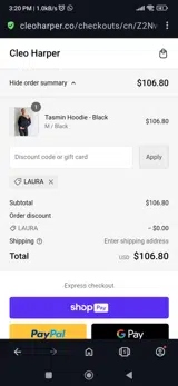 Cleo Harper coupon verification screenshot