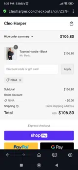 Cleo Harper coupon verification screenshot