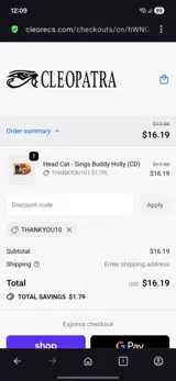 Cleopatra Records coupon verification screenshot