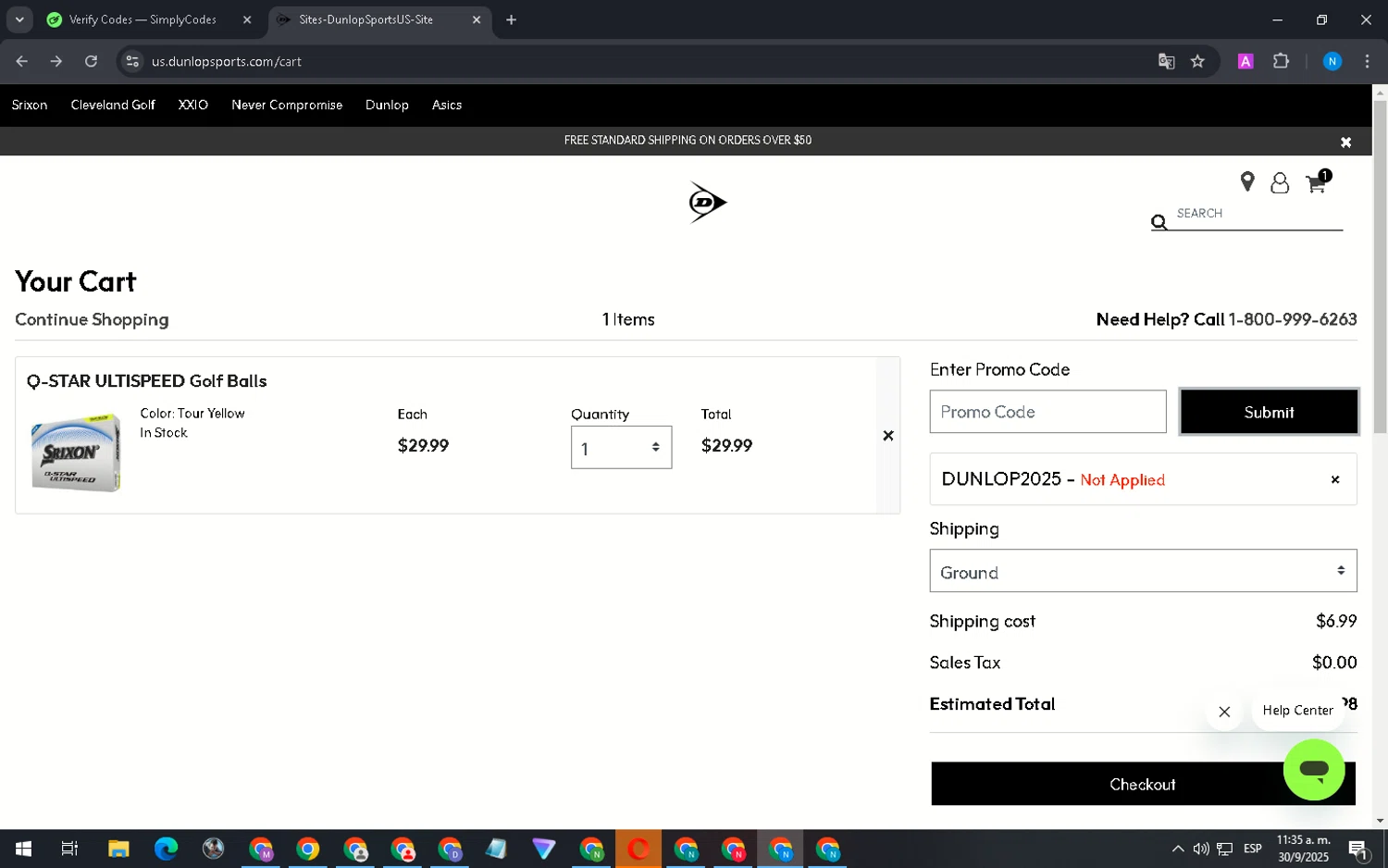 Cleveland Golf checkout page showing Cleveland Golf promo code box | Screenshot taken by SimplyCodes community member on Sep 30, 2025