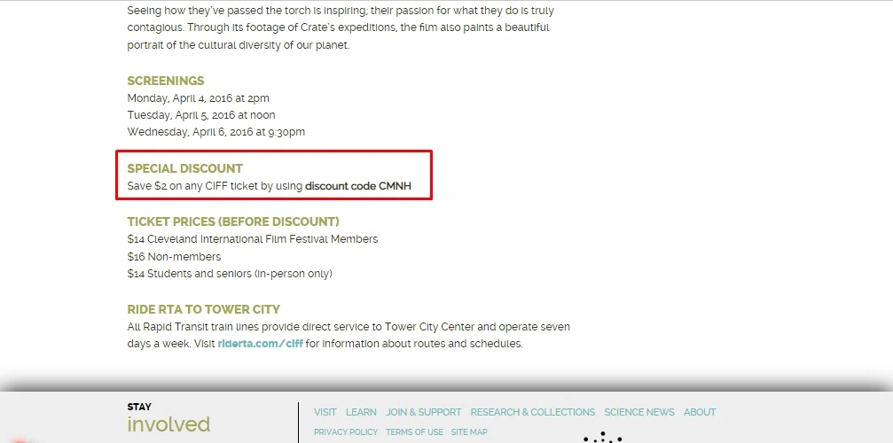 Cleveland Museum of Natural History checkout page showing Cleveland Museum of Natural History discount code box | Screenshot taken by SimplyCodes community member on Feb 26, 2023