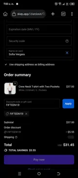 FIFTEEN15! coupon verification screenshot