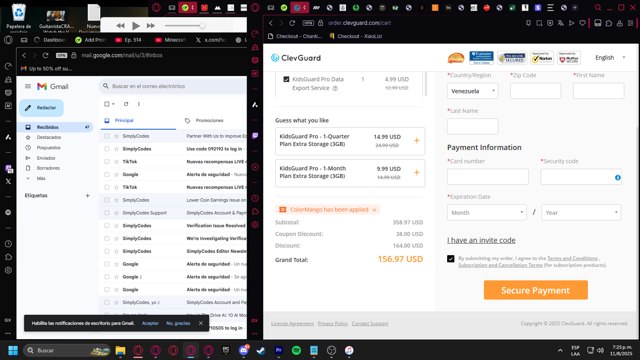 Clevguard checkout page showing Clevguard coupon code box | Screenshot taken by SimplyCodes community member on Aug 11, 2025