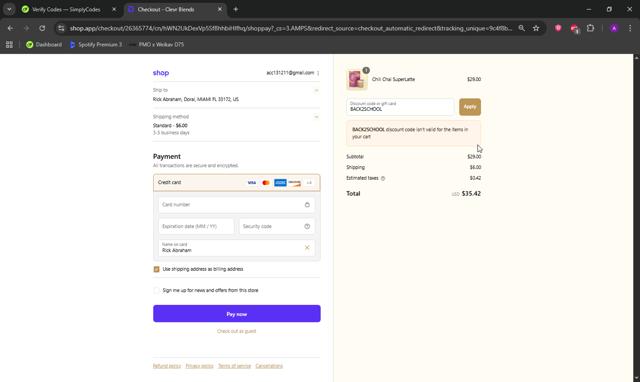 Clevr Blends checkout page showing Clevr Blends discount code box | Screenshot taken by SimplyCodes community member on Sep 2, 2025