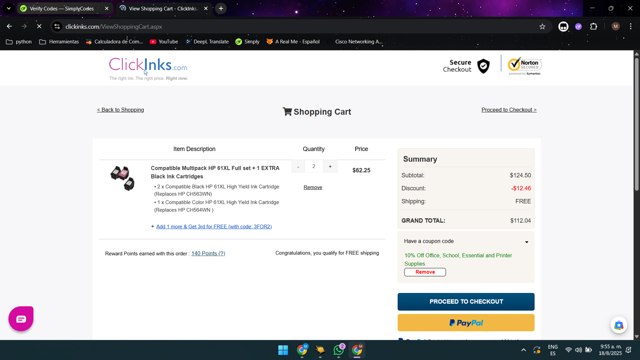ClickInks checkout page showing ClickInks promo code box | Screenshot taken by SimplyCodes community member on Aug 18, 2025