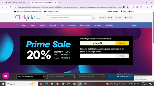 ClickInks checkout page showing ClickInks promo code box | Screenshot taken by SimplyCodes community member on Sep 4, 2025