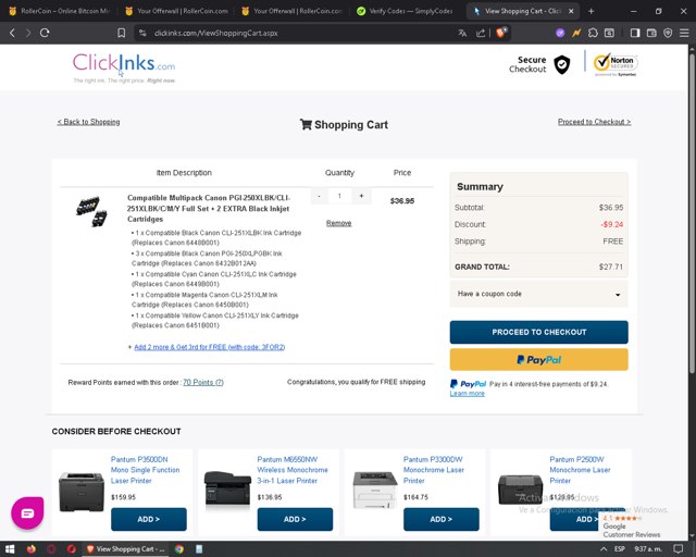 ClickInks checkout page showing ClickInks promo code box | Screenshot taken by SimplyCodes community member on Aug 20, 2025
