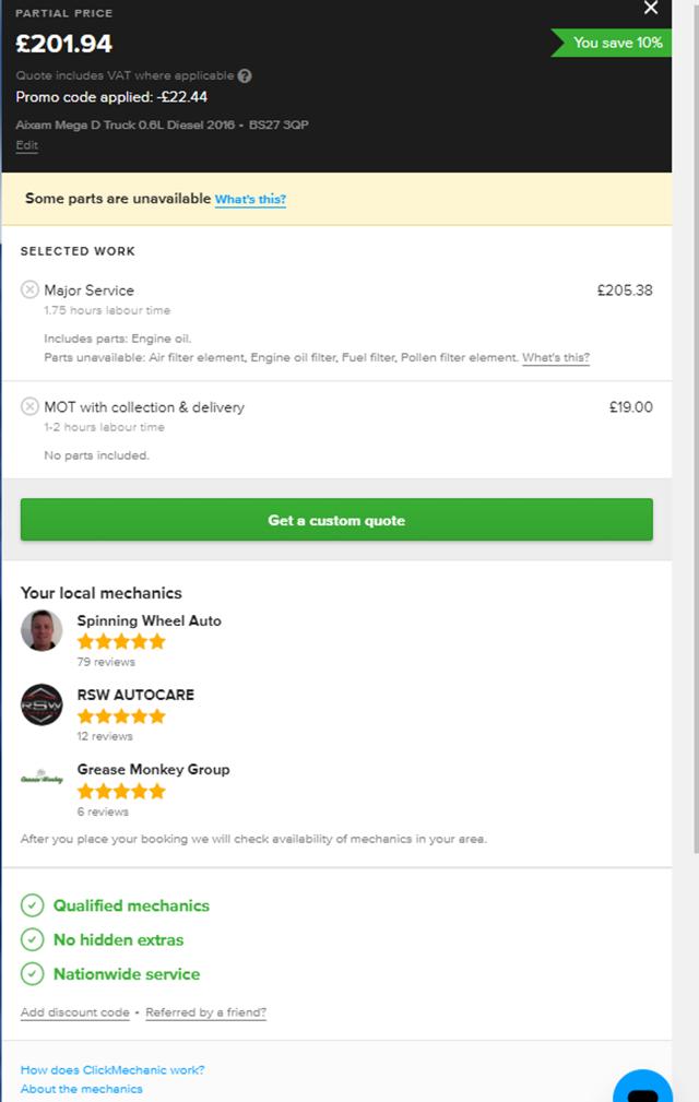 ClickMechanic checkout page showing ClickMechanic promo code box | Screenshot taken by SimplyCodes community member on Oct 9, 2024