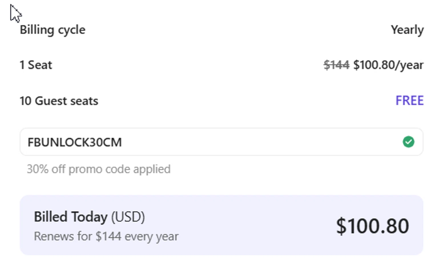 ClickUp checkout page showing ClickUp promo code box | Screenshot taken by SimplyCodes community member on Dec 3, 2024