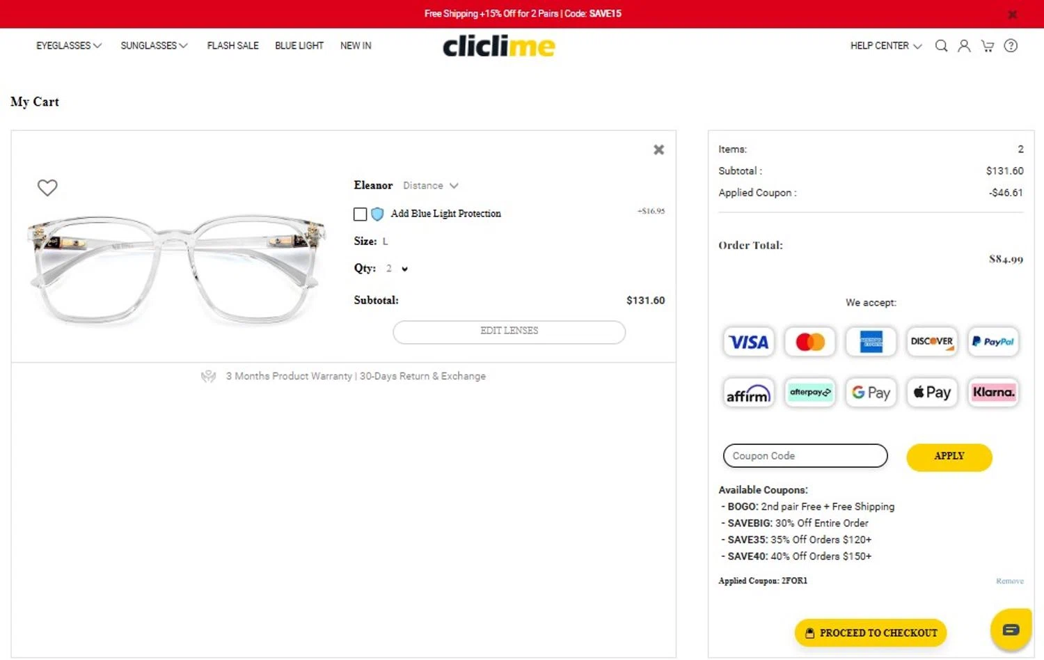 Cliclime coupon code screenshot showing code 2FOR1 applied at Cliclime checkout page. Uploaded by SimplyCodes community member CoinScholar3615 on Jul 25, 2025