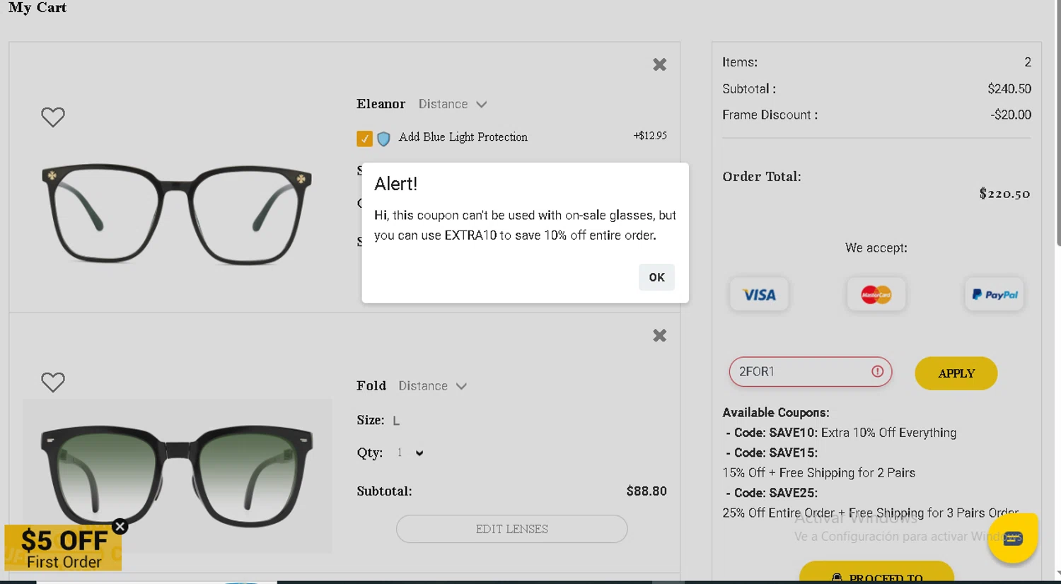 Cliclime coupon code screenshot showing code 2FOR1 applied at Cliclime checkout page. Uploaded by SimplyCodes community member Goto_Ch on Jun 30, 2025