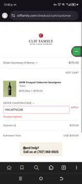 HWLMTNCAB coupon verification screenshot