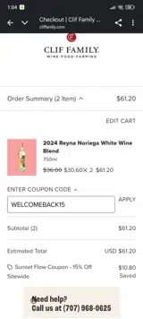 WELCOMEBACK15 coupon verification screenshot