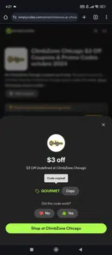 ClimbZone Chicago coupon verification screenshot