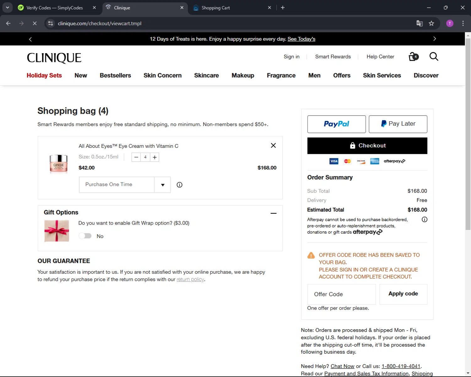 where to use Clinique promo code box