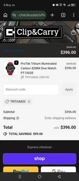 TRITIUM20 coupon verification screenshot