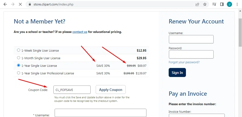 how to use Clipart.com coupons