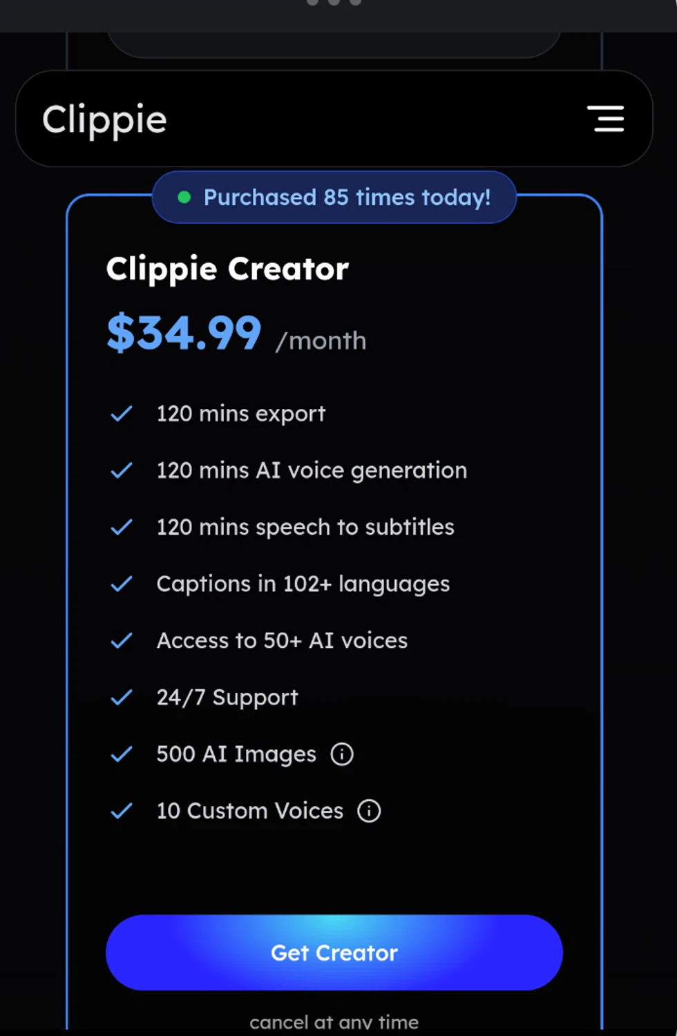 Clippie AI promo code screenshot showing code 20OFF applied at Clippie AI checkout page. Uploaded by SimplyCodes community member ExtraordinaryMaestro4194 on Oct 6, 2025