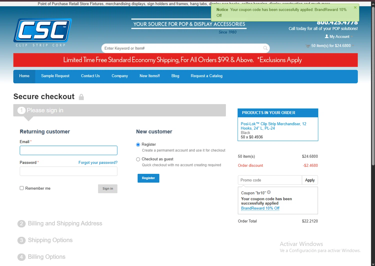 Clip Strips promo code screenshot showing code BR10 applied at Clip Strips checkout page. Uploaded by SimplyCodes community member FortunateSeeker4672 on Apr 17, 2025