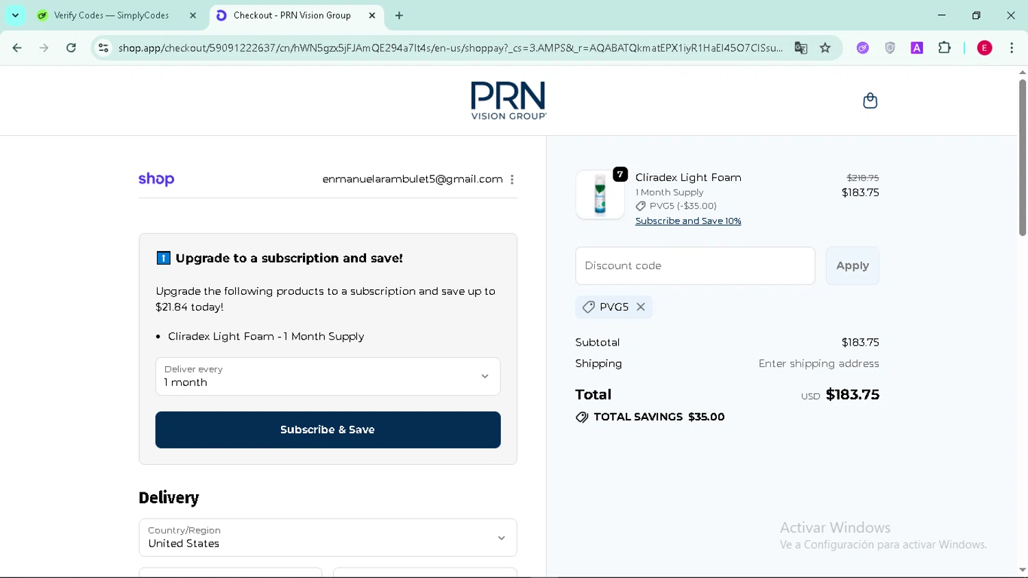 Cliradex coupon code screenshot showing code pvg5 applied at Cliradex checkout page. Uploaded by SimplyCodes community member Arambulet on Nov 25, 2025