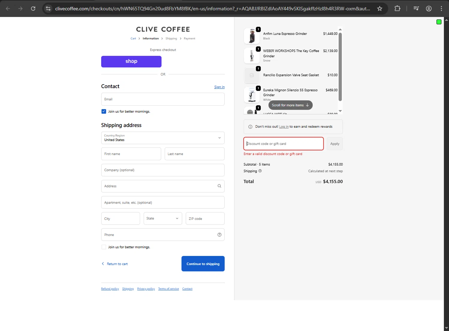 Clive Coffee discount code screenshot showing code FREESCHOOL applied at Clive Coffee checkout page. Uploaded by SimplyCodes community member megagei on Dec 5, 2025