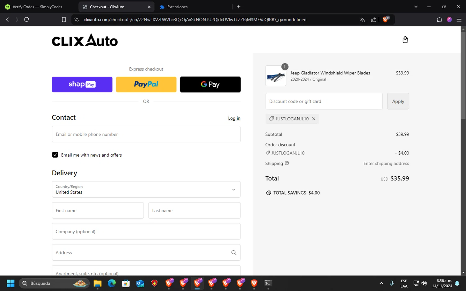 where to use Clix Auto promo code box