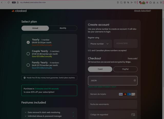 Cloaked checkout page showing Cloaked promo code box | Screenshot taken by SimplyCodes community member on Aug 12, 2025