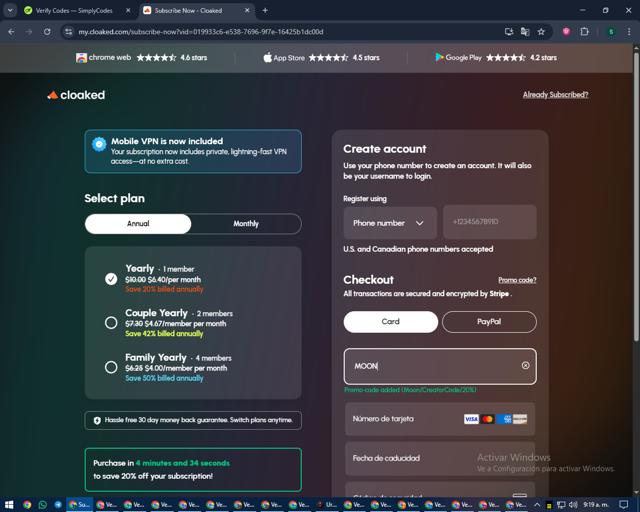 Cloaked checkout page showing Cloaked promo code box | Screenshot taken by SimplyCodes community member on Sep 10, 2025